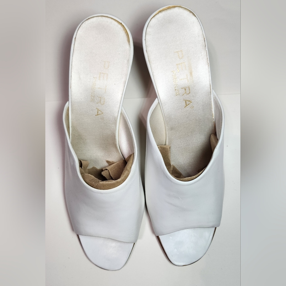 New Vintage Petra Firenze White Leather Mule Shoes 7